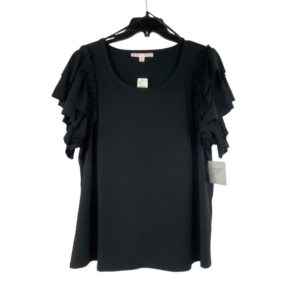 Stella + Ginger Black Ruffle Sleeve Womens Top - Picture 1 of 5
